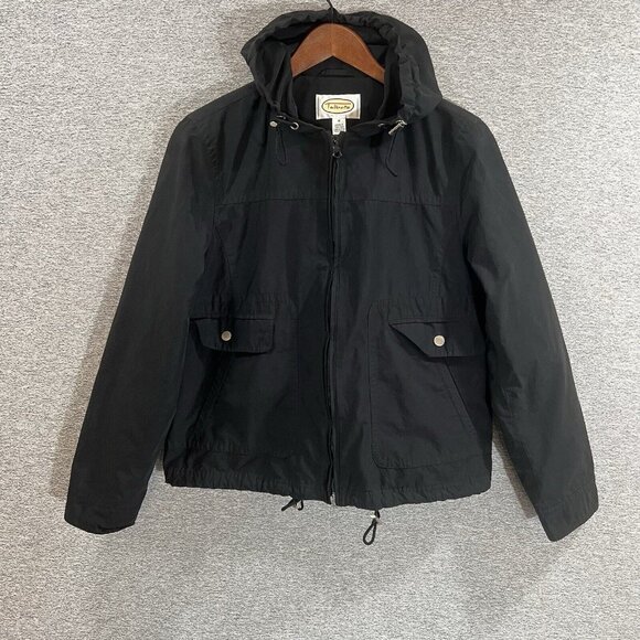 Talbots Jacket Women Sz Medium Black Full Zip Hooded Mesh Lined Fall Spring Coat - Picture 12 of 13